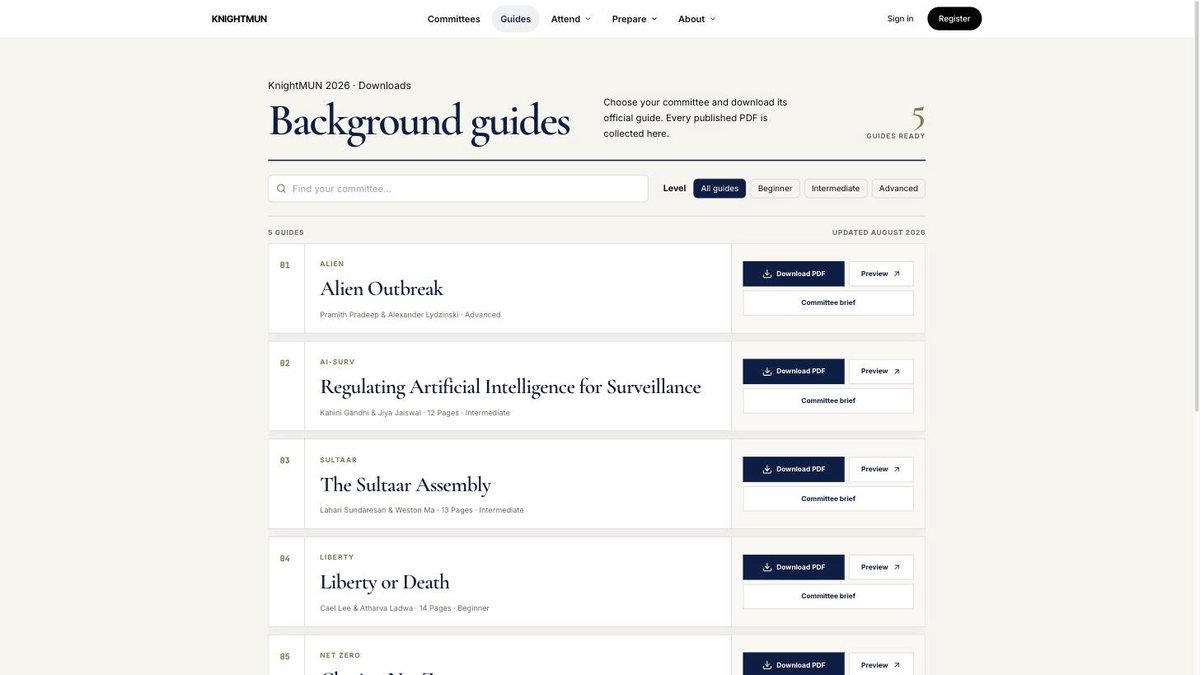 The background guide library with downloadable PDFs.