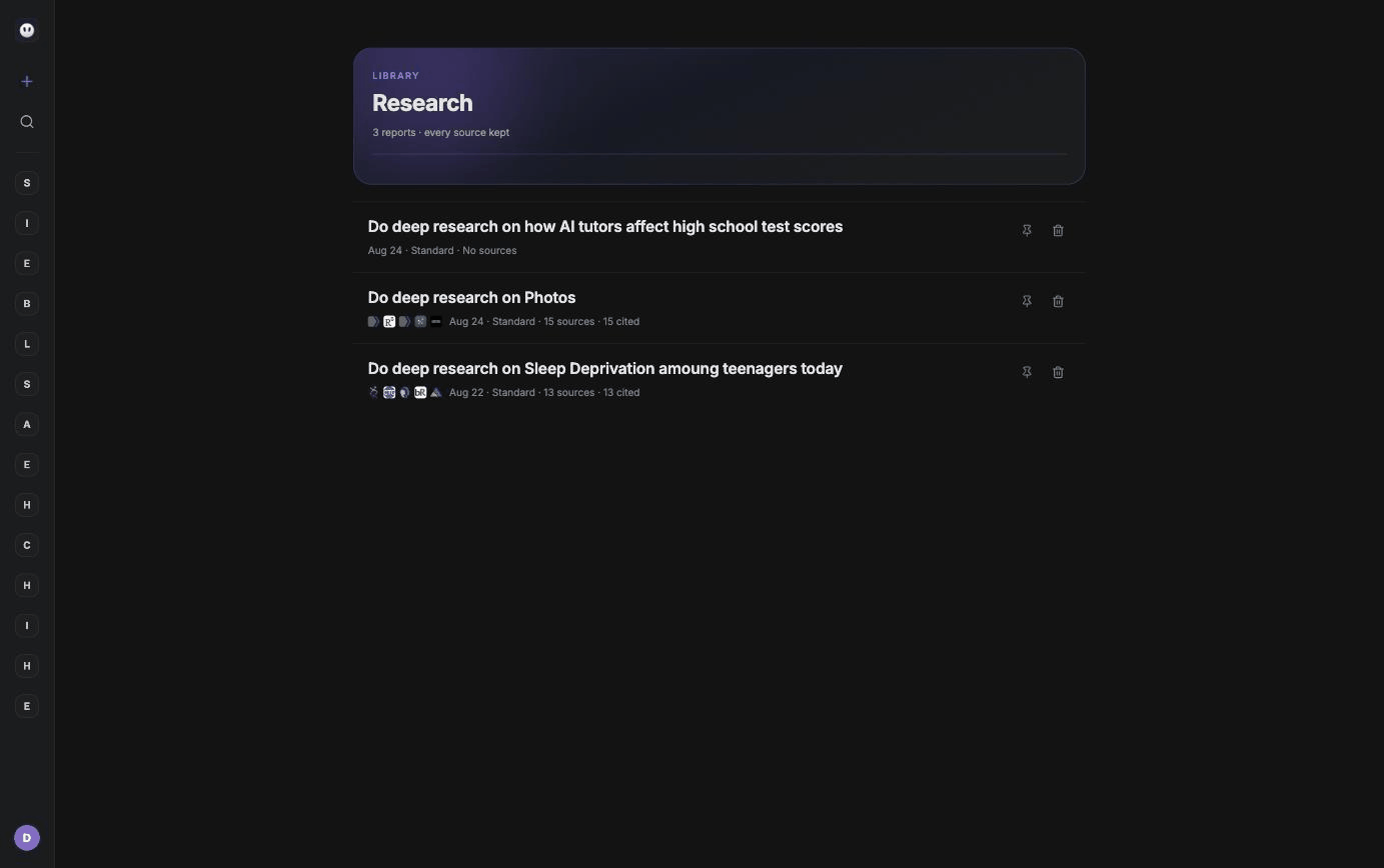 Research library, every source kept and cited